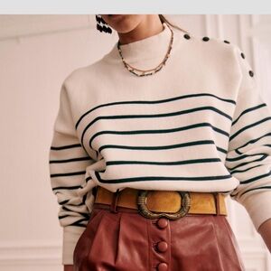 Sezane Gabin Jumper Écru / Marine - Size S